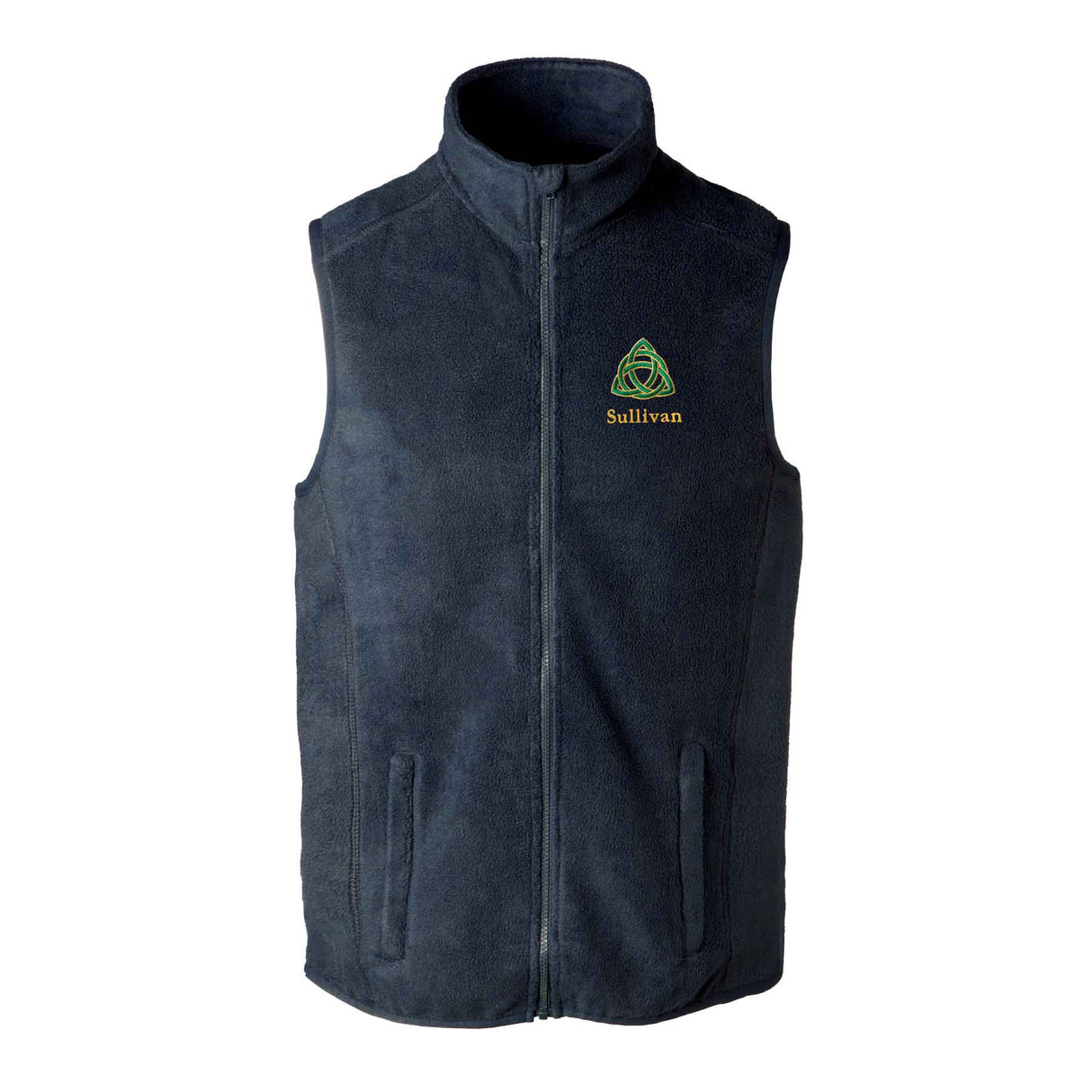 Celtic Trinity Knot Embroidered Personalized Fleece Vest- Navy