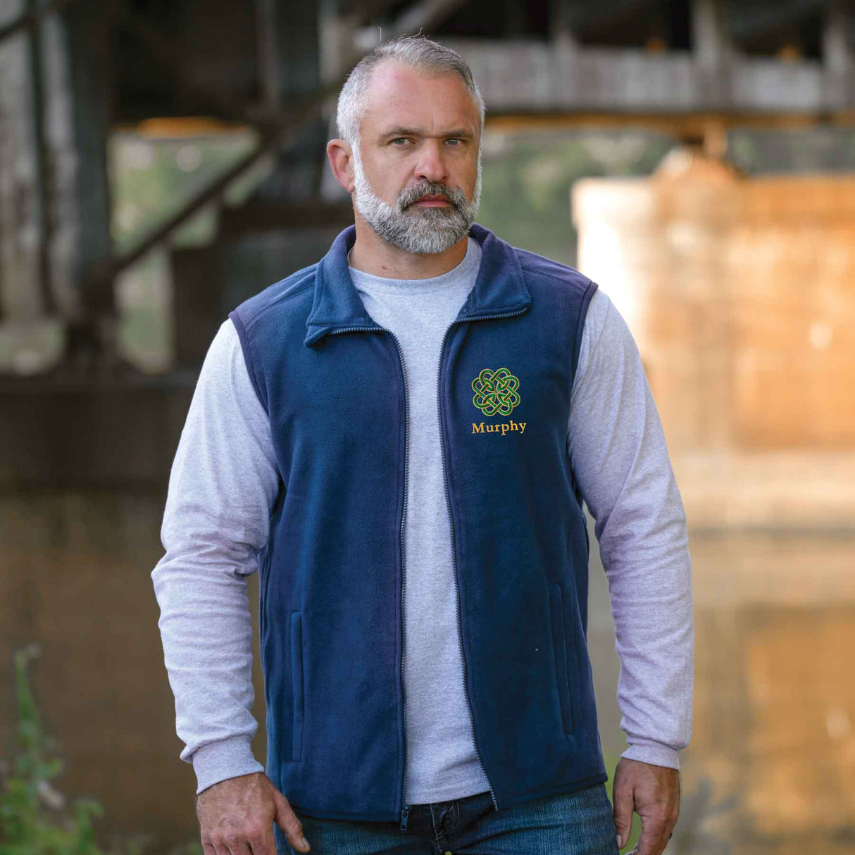 Celtic Clover Knot Embroidered Personalized Fleece Vest- Navy