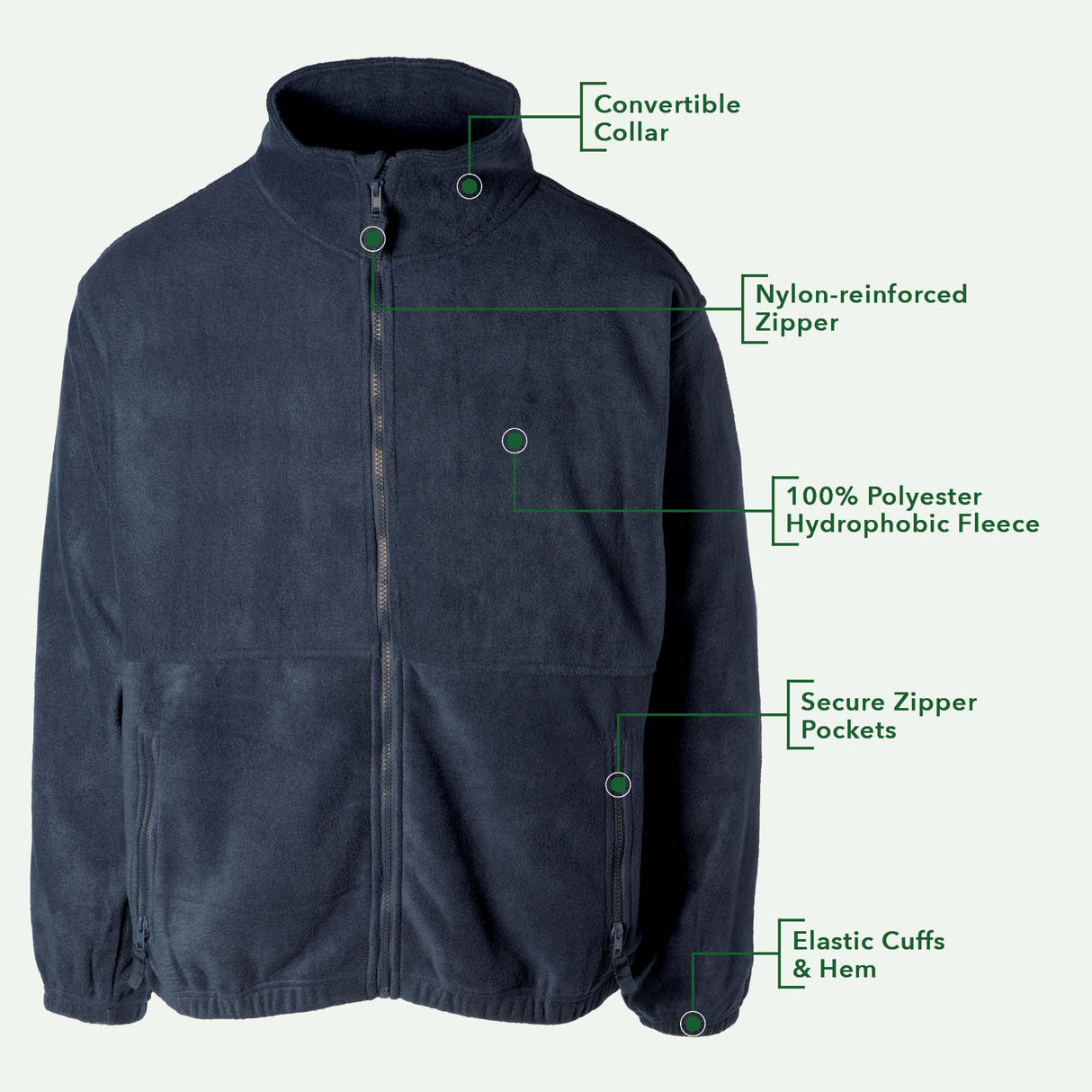 Celtic Clover Knot Embroidered Personalized Fleece Full Zip- Navy