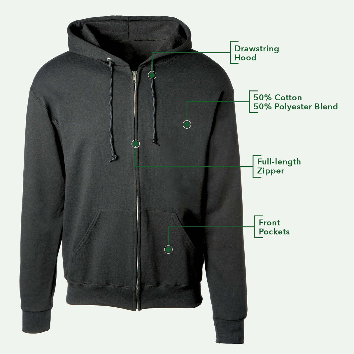 Celtic Clover Knot Embroidered Personalized Full Zip Hoodie- Black