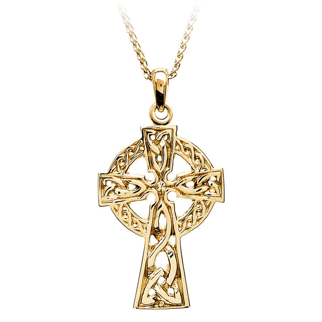 10K Yellow Gold Traditional 2 Sided Cross Necklace - Creative Irish Gifts