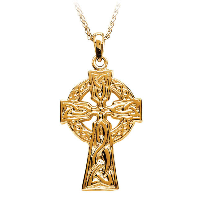 10K Yellow Gold Traditional 2 Sided Cross Necklace - Creative Irish Gifts