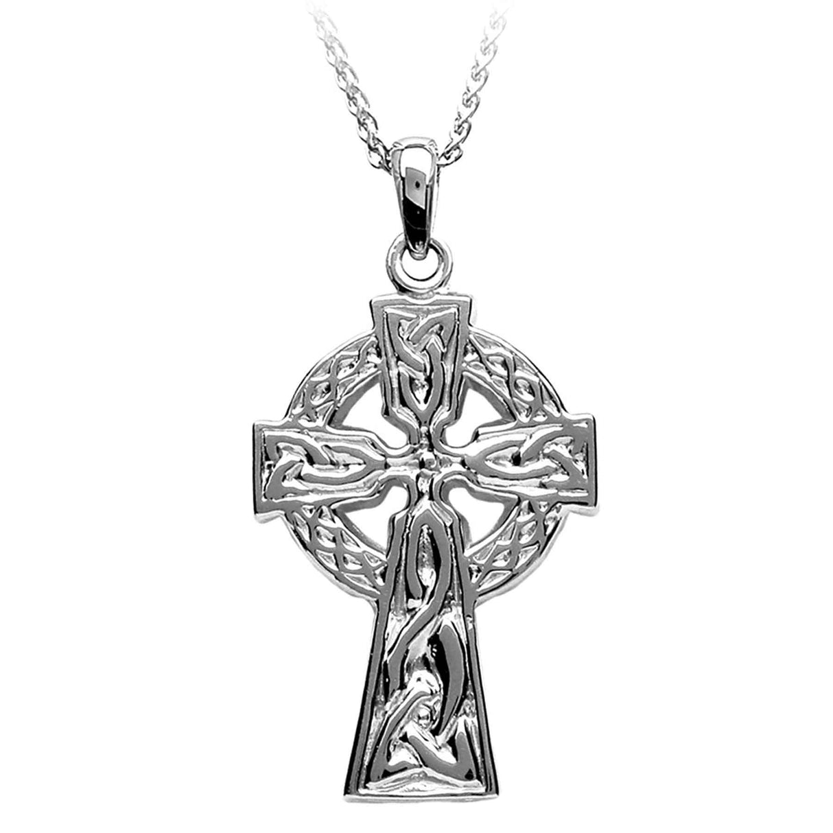 14K White Gold Small Traditional 2 Sided Cross Necklace - Creative Irish Gifts