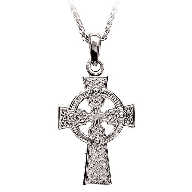 Large 2 Sided Cross Necklace 14K White Gold - Creative Irish Gifts