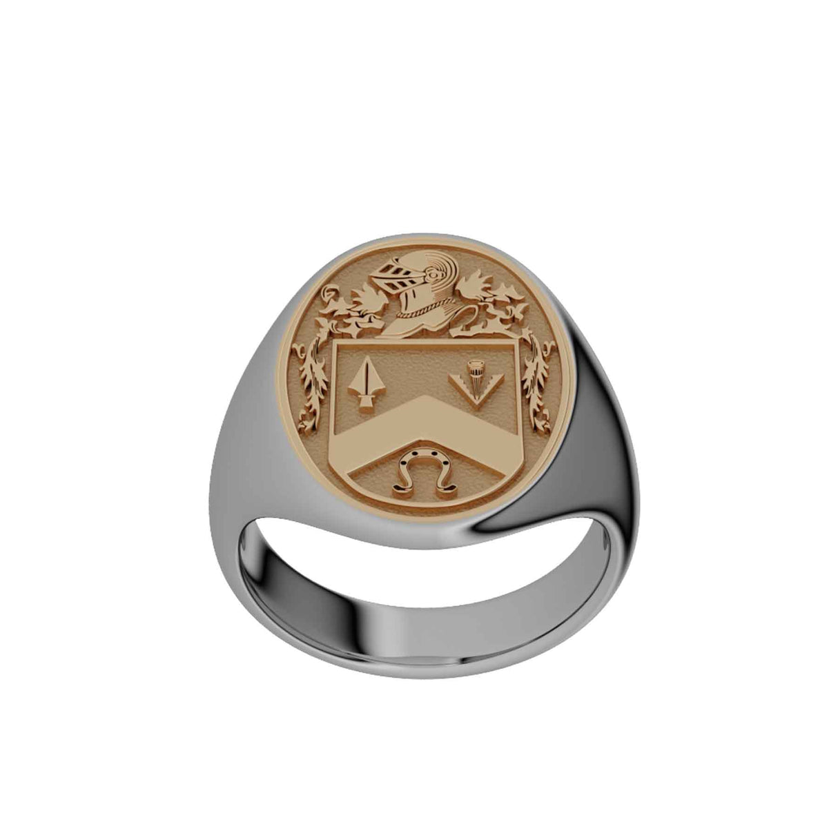 SIlver and 10K Gold Florentine Finish Men's Oval Coat Of Arms Ring - Creative Irish Gifts