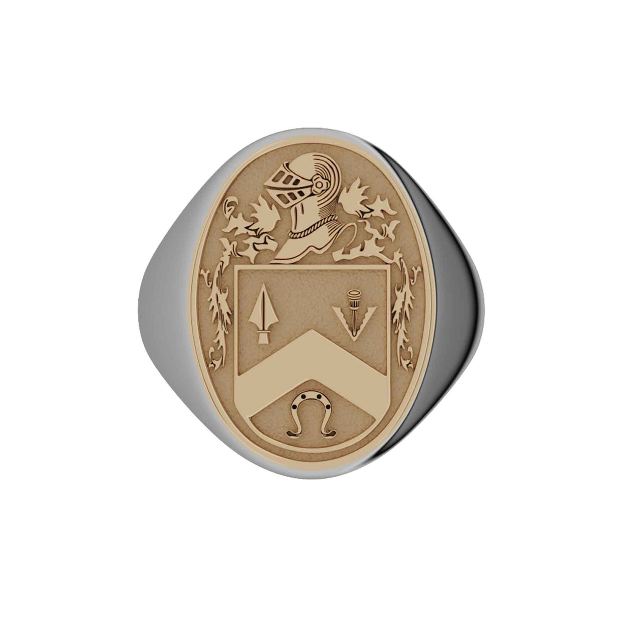 SIlver and 10K Gold Florentine Finish Men's Oval Coat Of Arms Ring - Creative Irish Gifts