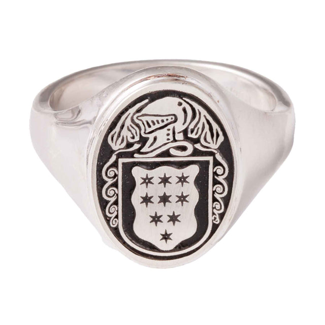 Silver Oxidized Finish Ladies Oval Coat Of Arms Ring - Creative Irish Gifts