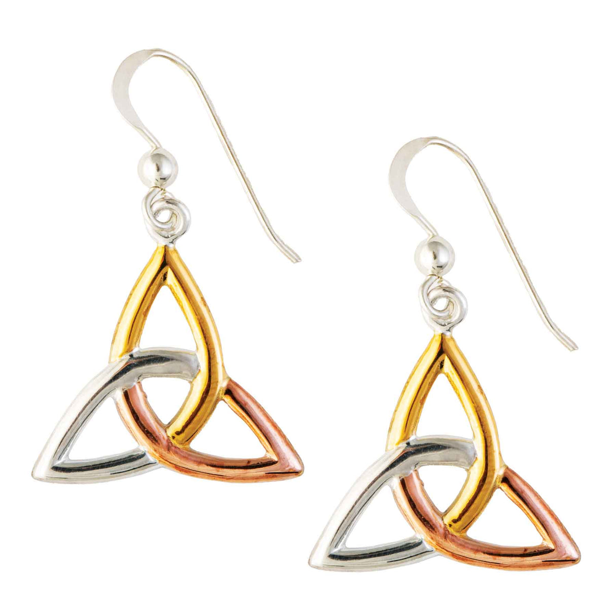 Three Tone Triquetra Irish Trinity Dangle Earrings