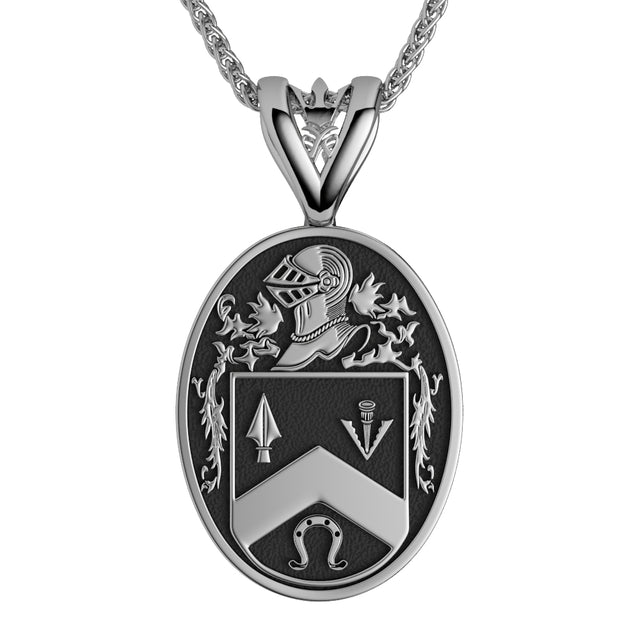 Silver Oxidized Large Oval Shield Coat of Arms Necklace - Creative Irish Gifts