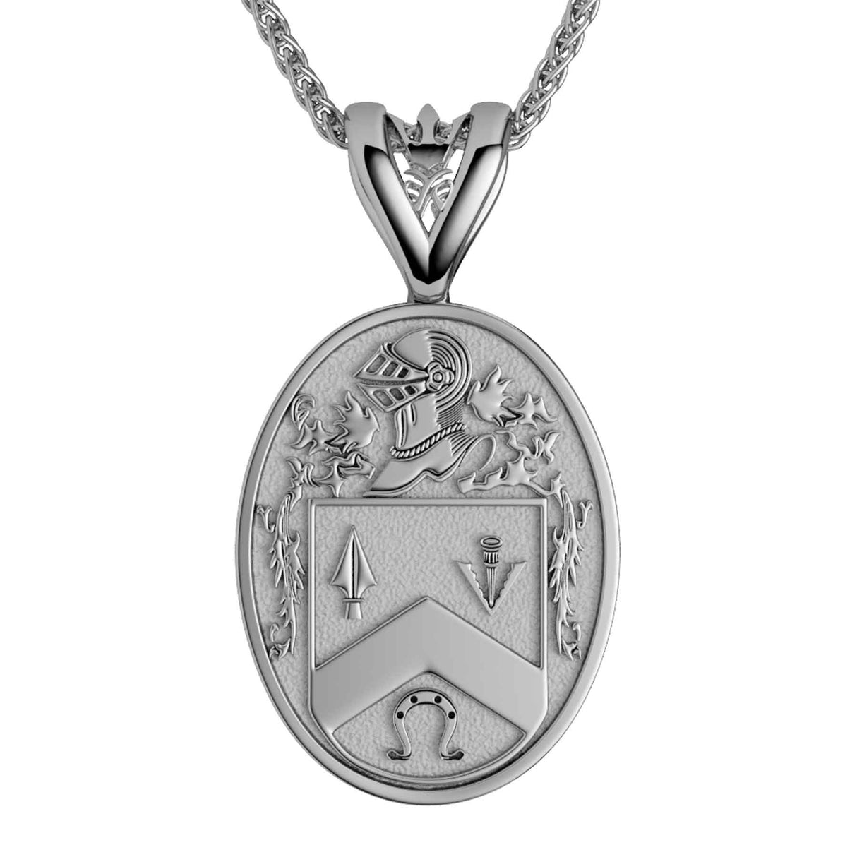 10K White Gold Florentine Finish Large Oval Shield Coat of Arms Necklace - Creative Irish Gifts