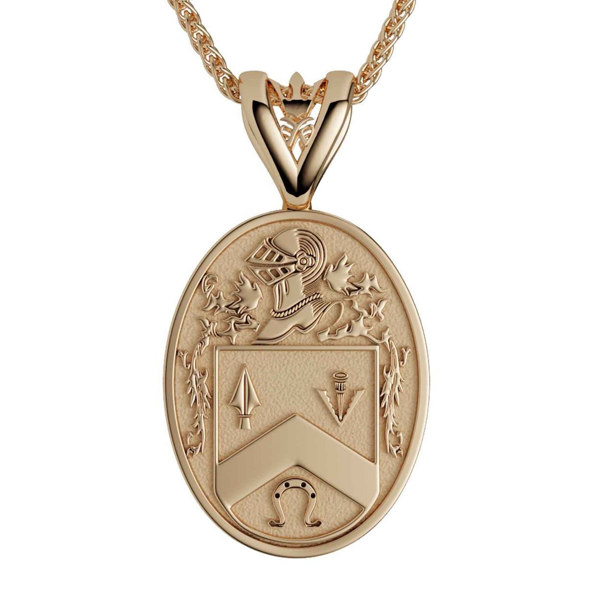 14K Yellow Gold Florentine Finish Large Oval Shield Coat of Arms Necklace - Creative Irish Gifts