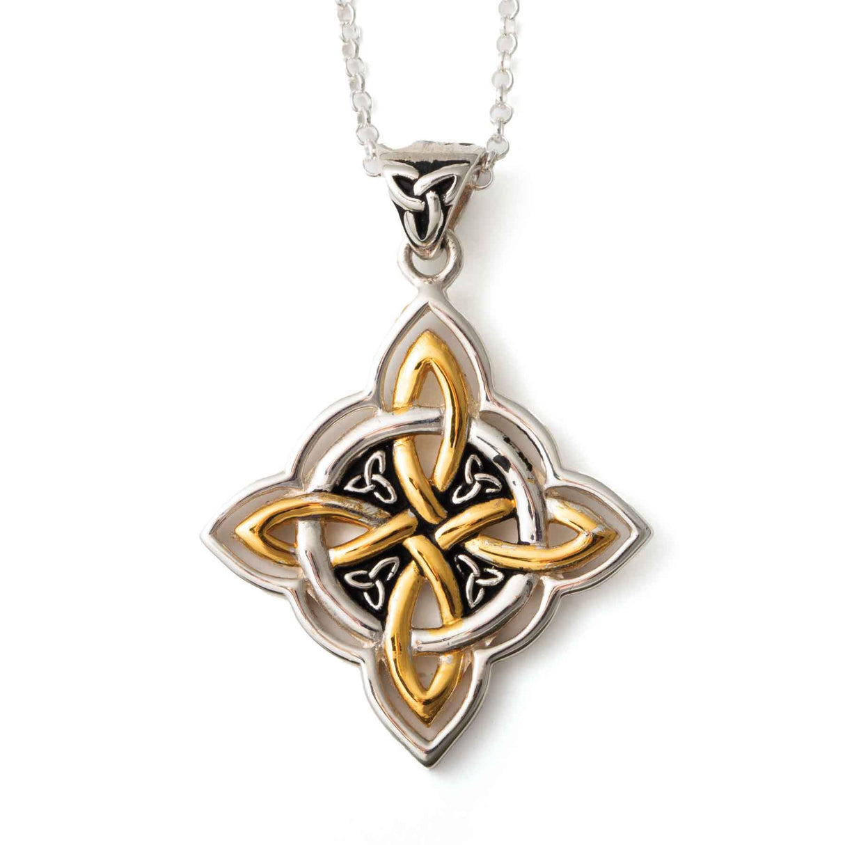 Interlocking Celtic Knot Pendant in Silver and 14K Gold