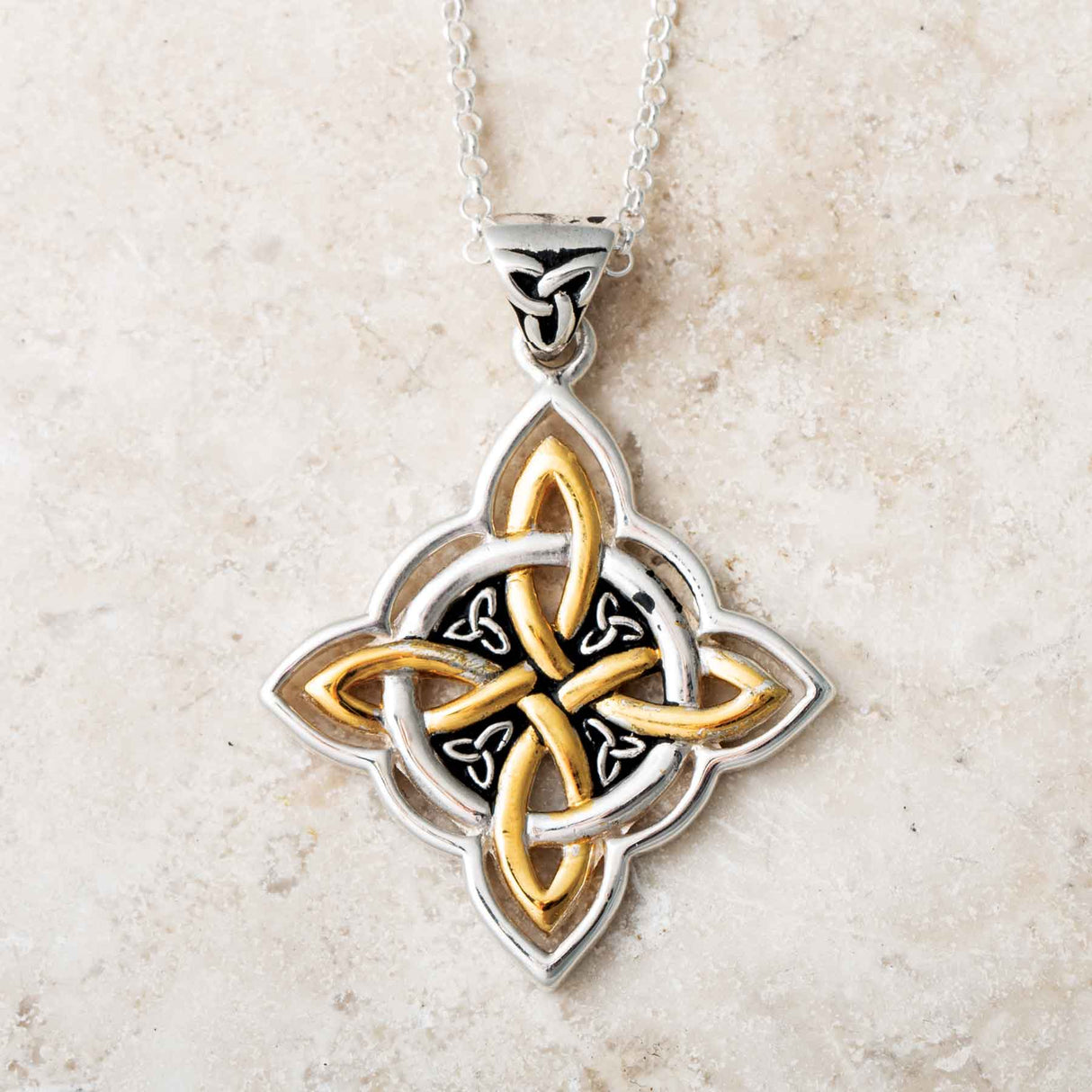 Interlocking Celtic Knot Pendant in Silver and 14K Gold