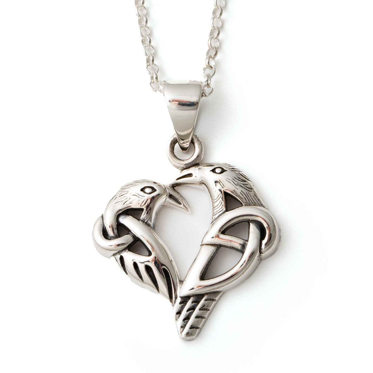 Love of The Mythical Celtic Raven Heart Shaped Silver Jewelry Pendant