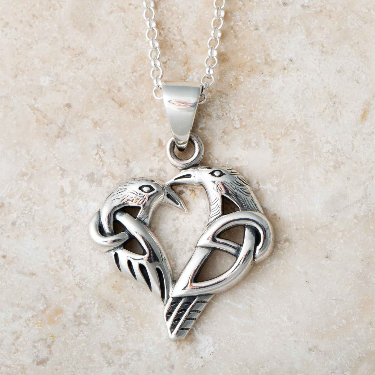 Love of The Mythical Celtic Raven Heart Shaped Silver Jewelry Pendant