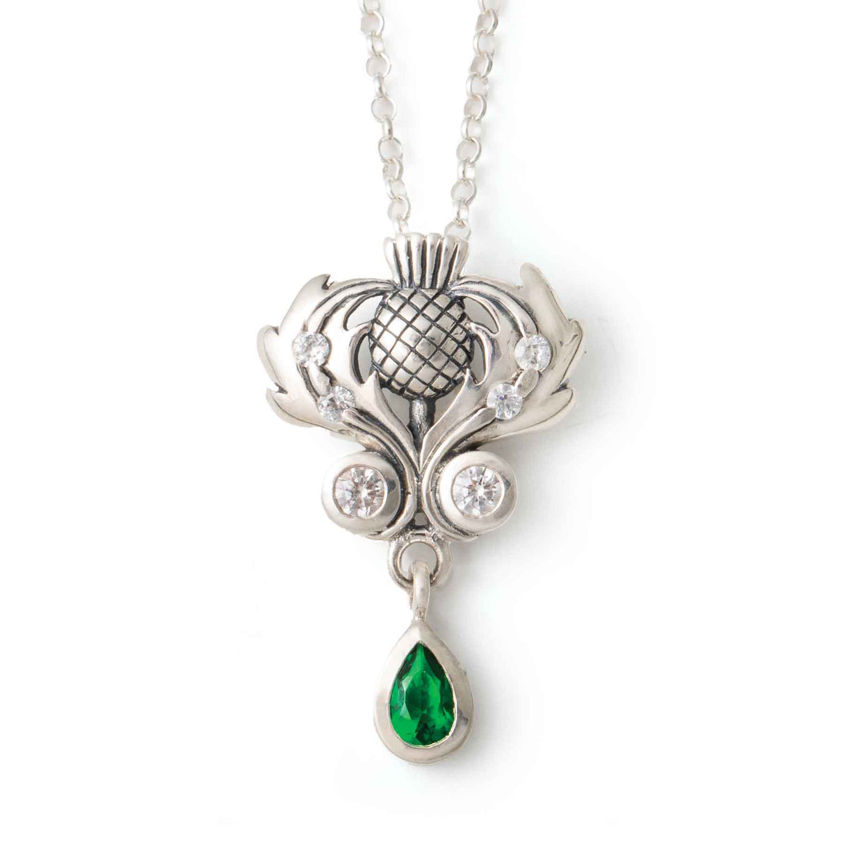 Scottish Thistle Pendant with Gemstone Accent