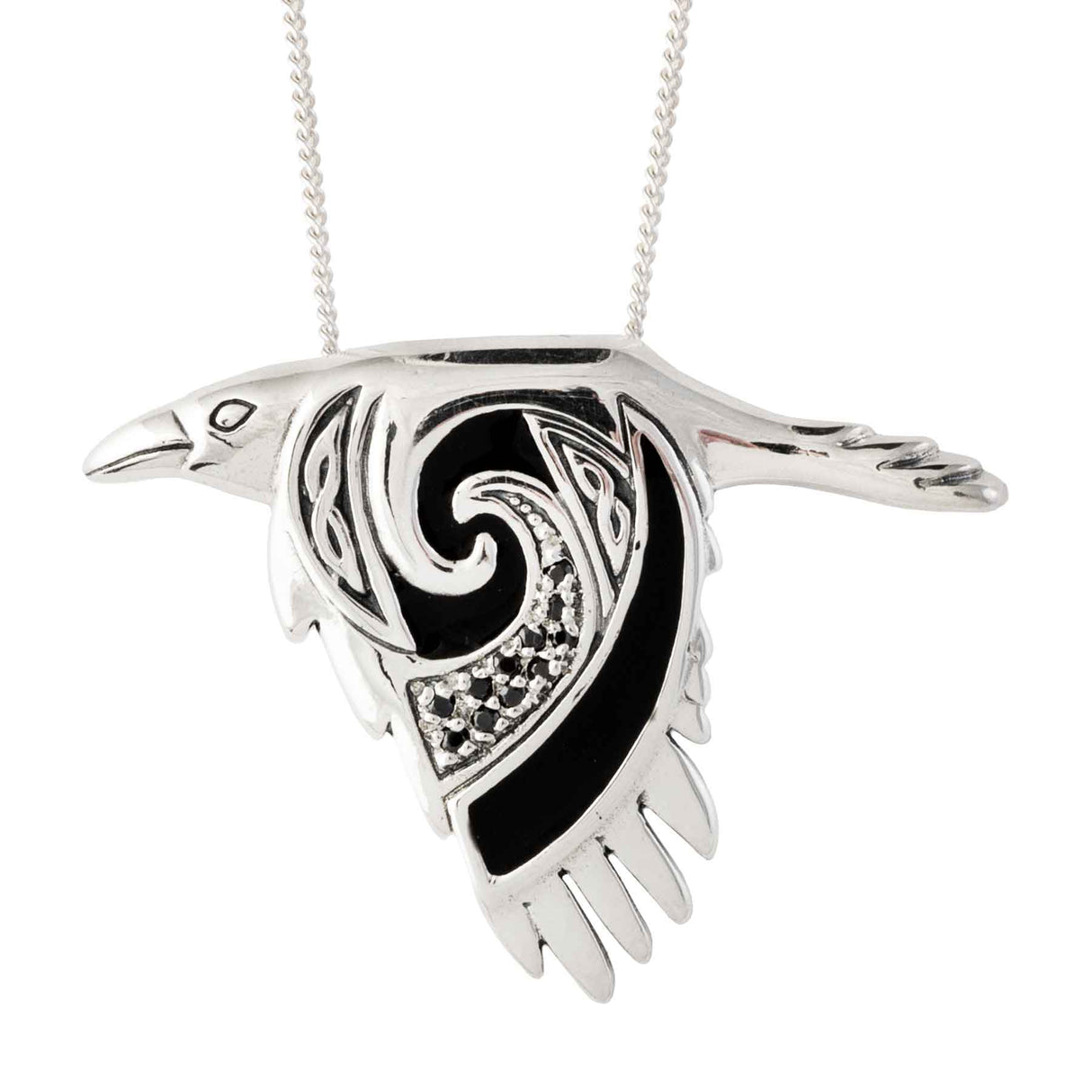 Flying Celtic Raven Pendant Necklace