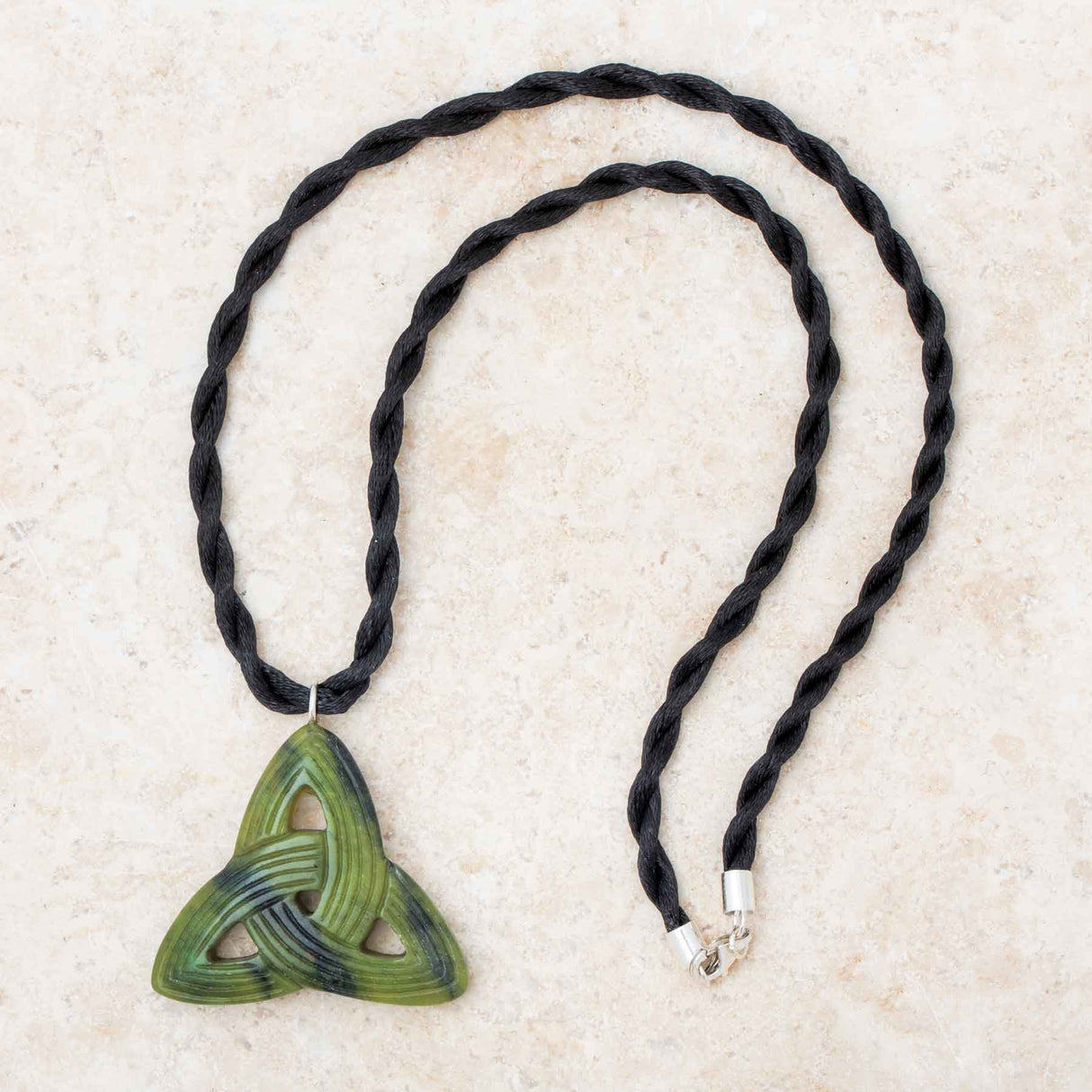 Connemara Marble Carved Trinity Knot Pendant Necklace