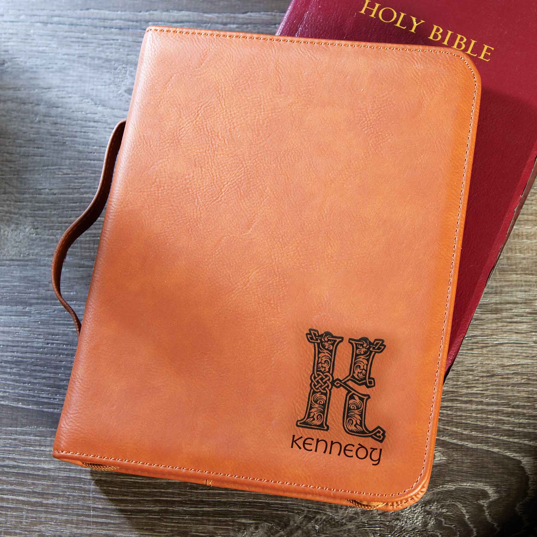 Handcrafted Laser Engraved Leather popular Bible Cover with Orange Cross Inlay