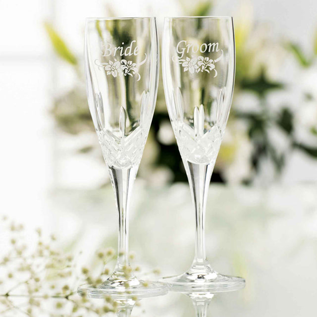 Galway Bridge and Groom Floral Flutes - Creative Irish Gifts