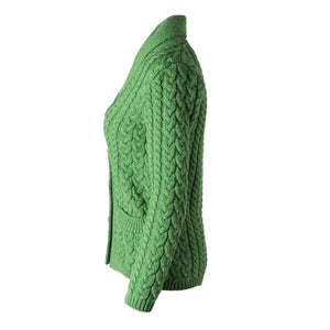 Women's Aran Knit Shawl Neck Cardigan, Green