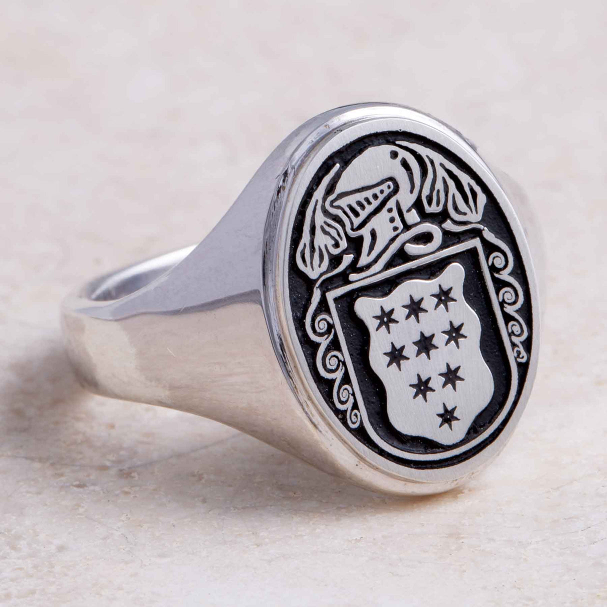 Silver Oxidized Finish Ladies Oval Coat Of Arms Ring