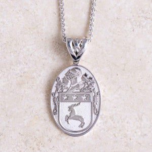 Silver Florentine Finish Large Oval Shield Coat of Arms Necklace - Creative Irish Gifts