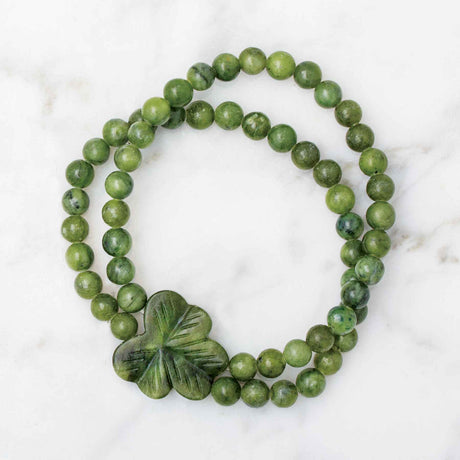 Connemara Marble Carved Shamrock Stretch Bracelet