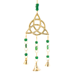 Celtic Trinity Gold Windchime with Green Beads - Creative Irish Gifts