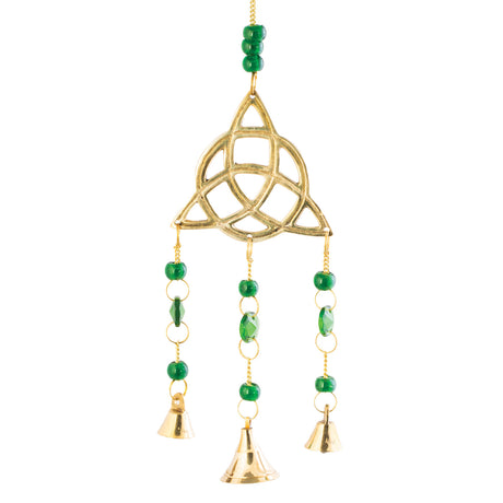 Celtic Trinity Gold Windchime with Green Beads - Creative Irish Gifts