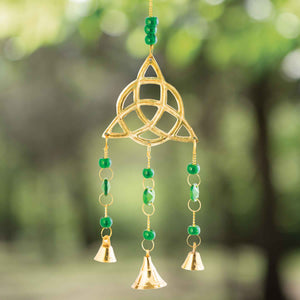 Celtic Trinity Gold Windchime with Green Beads - Creative Irish Gifts