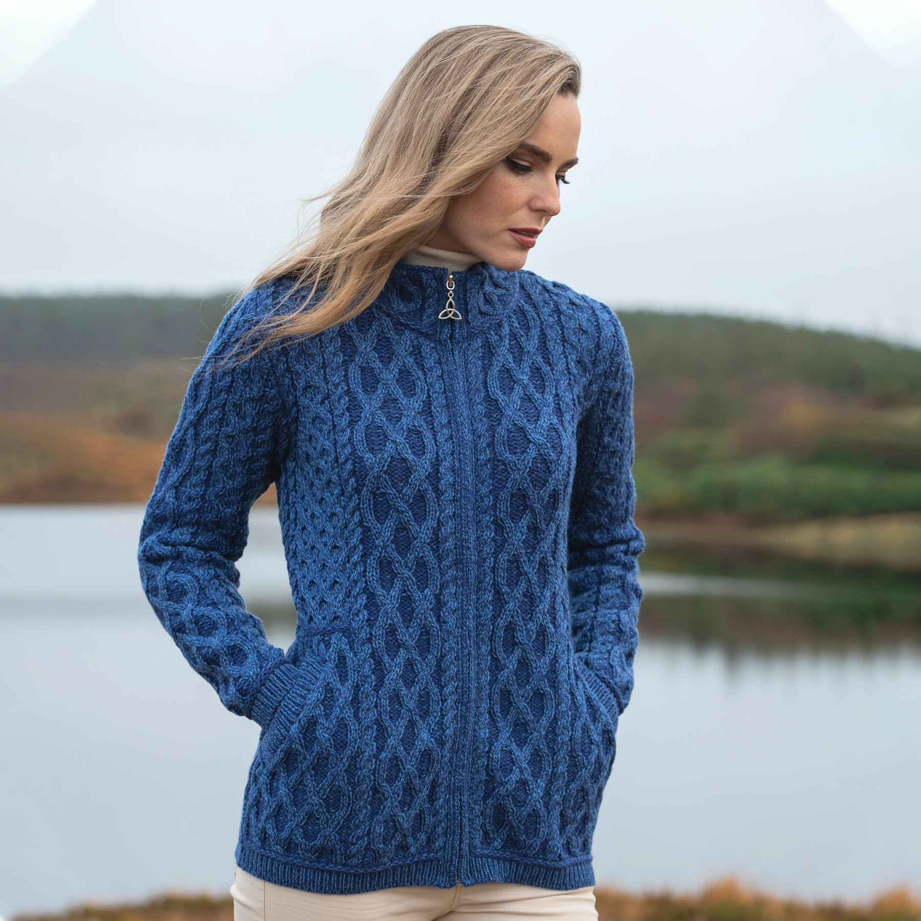 SWEATERS CHILDREN’S ARAN IRISH KNIT SWEATER - Marl Blue