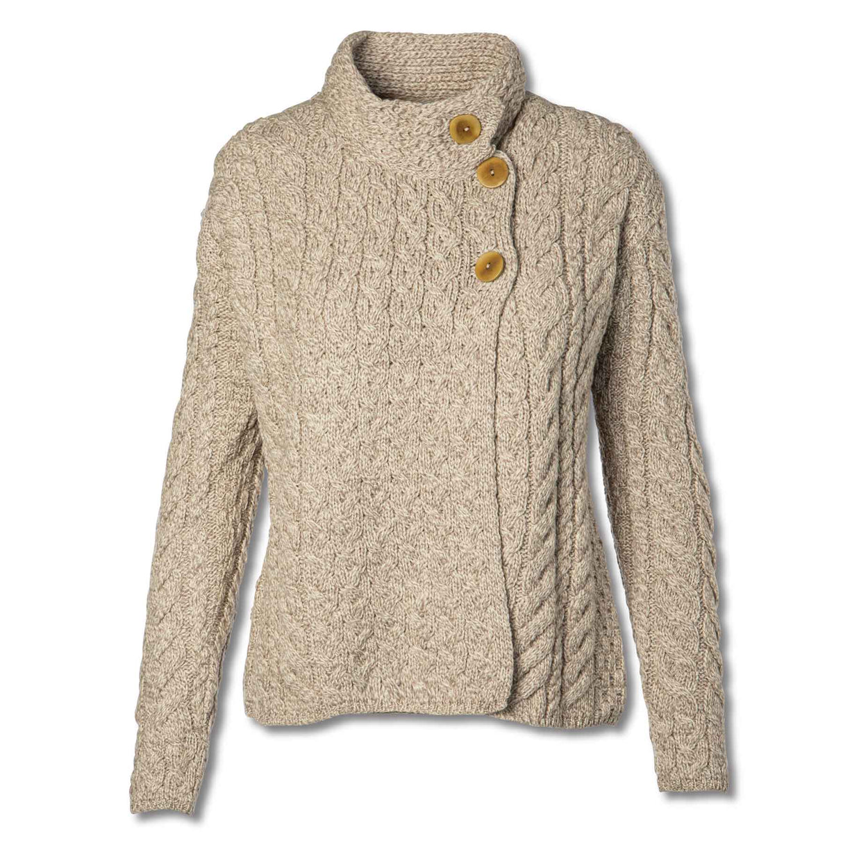 Offset Button Irish Aran Knit Cardigan- Oatmeal – Creative Irish Gifts