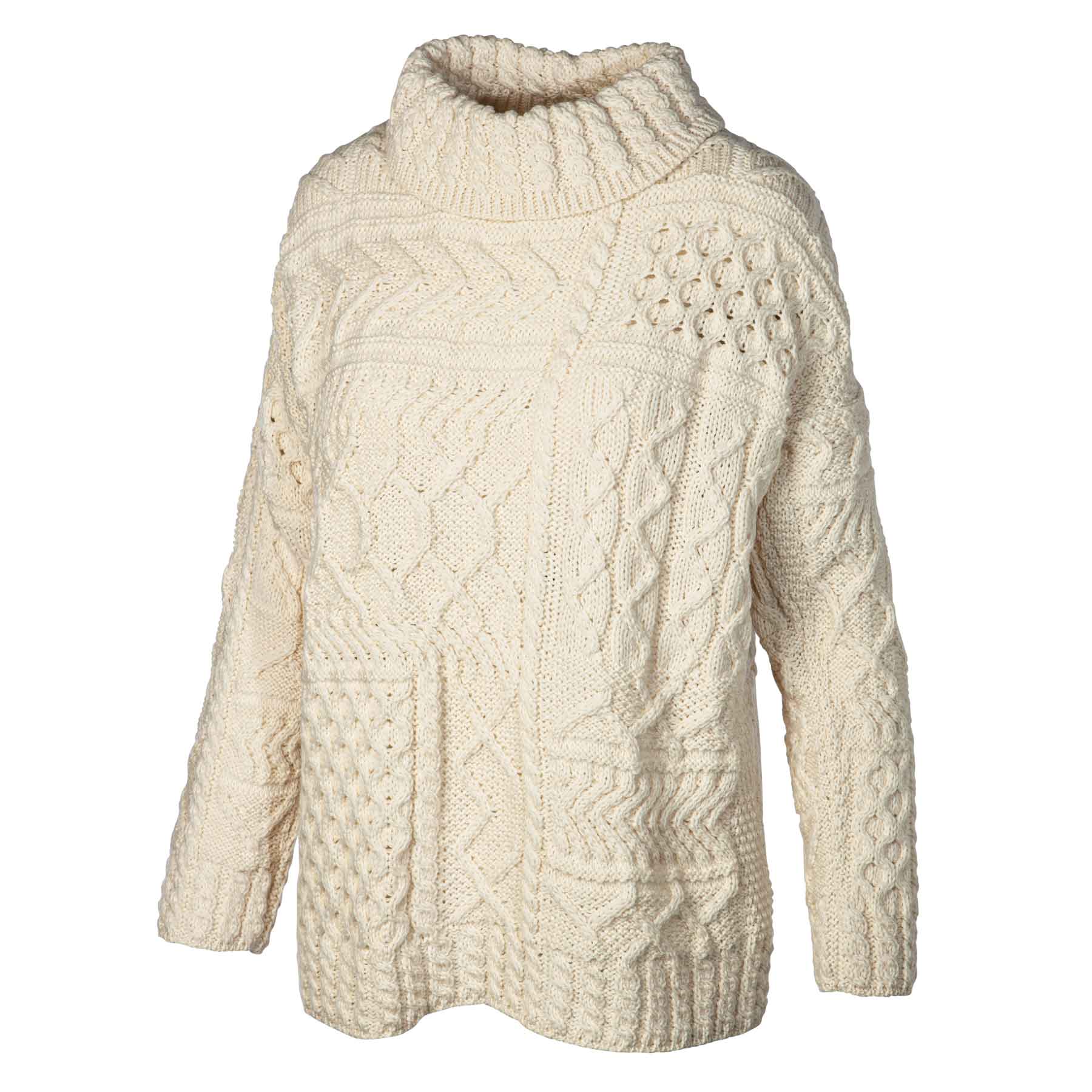 Oversized Patchwork Aran Knit Sweater Cream