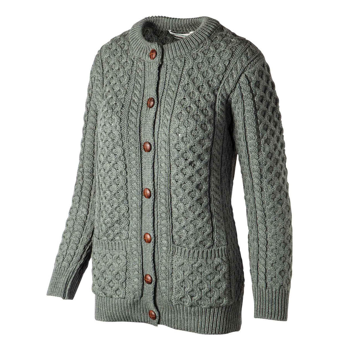 Leather Button Aran Knit Cardigan, Tundra - Creative Irish Gifts