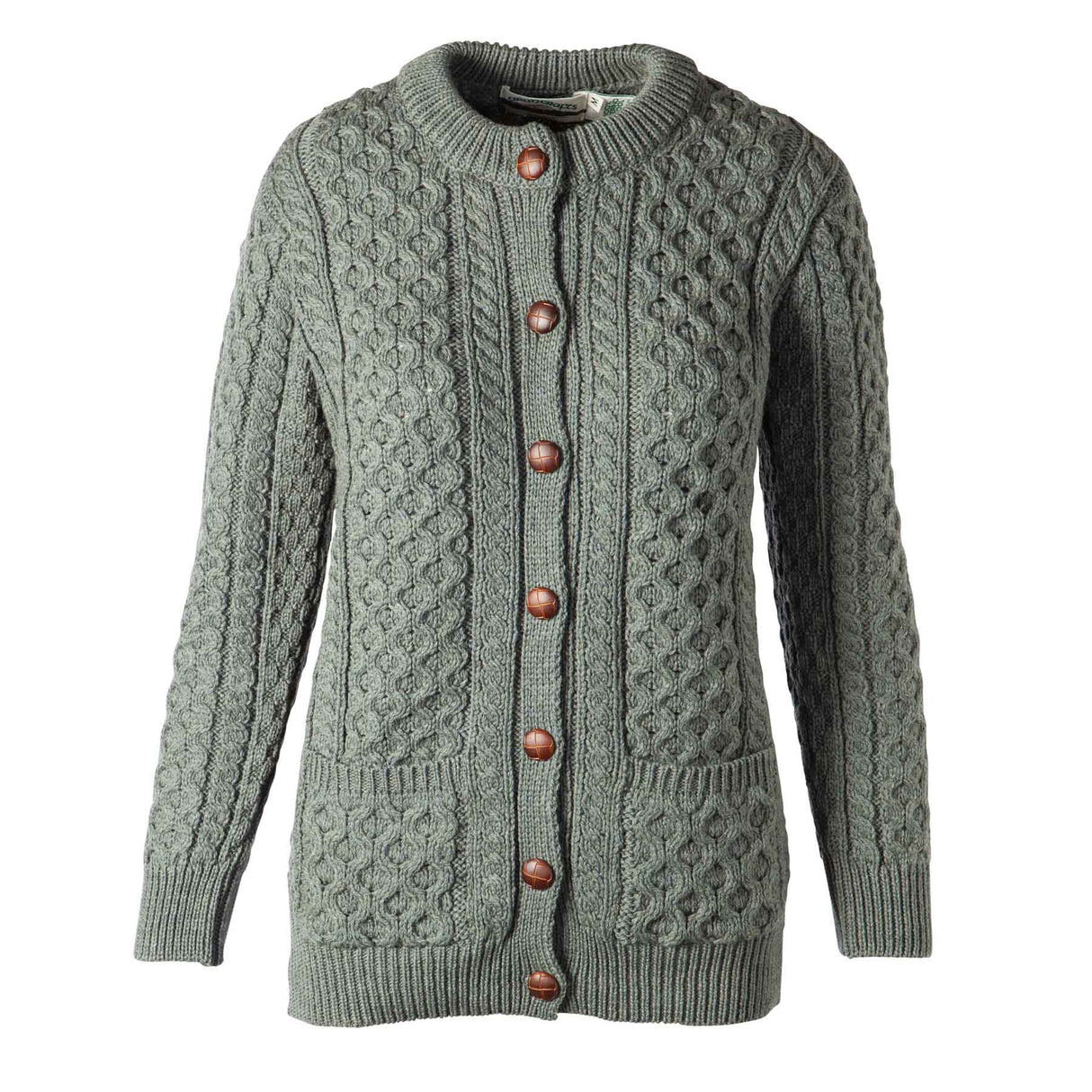 Leather Button Aran Knit Cardigan, Tundra - Creative Irish Gifts