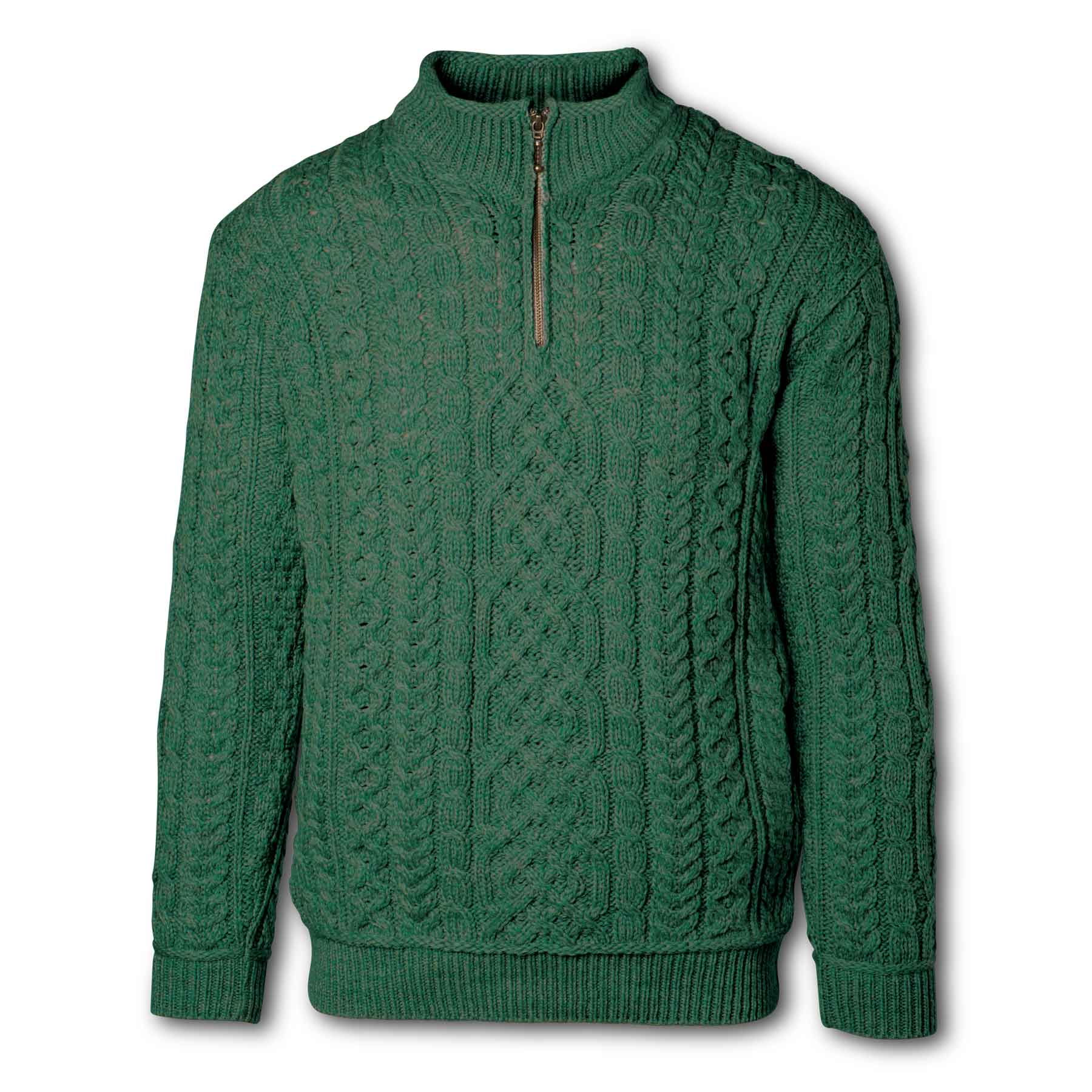 Quarter Zip Irish Aran Knit Sweater- Green